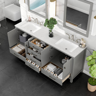 Eviva Aberdeen 78" Gray Double Sink, Quartz Top