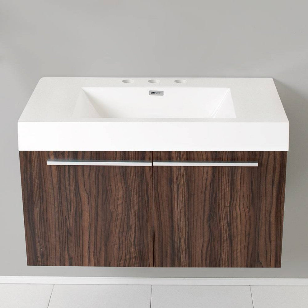 Fresca FCB8090GW-I Vista 36" Walnut Modern Bathroom Cabinet With Integrated Sink