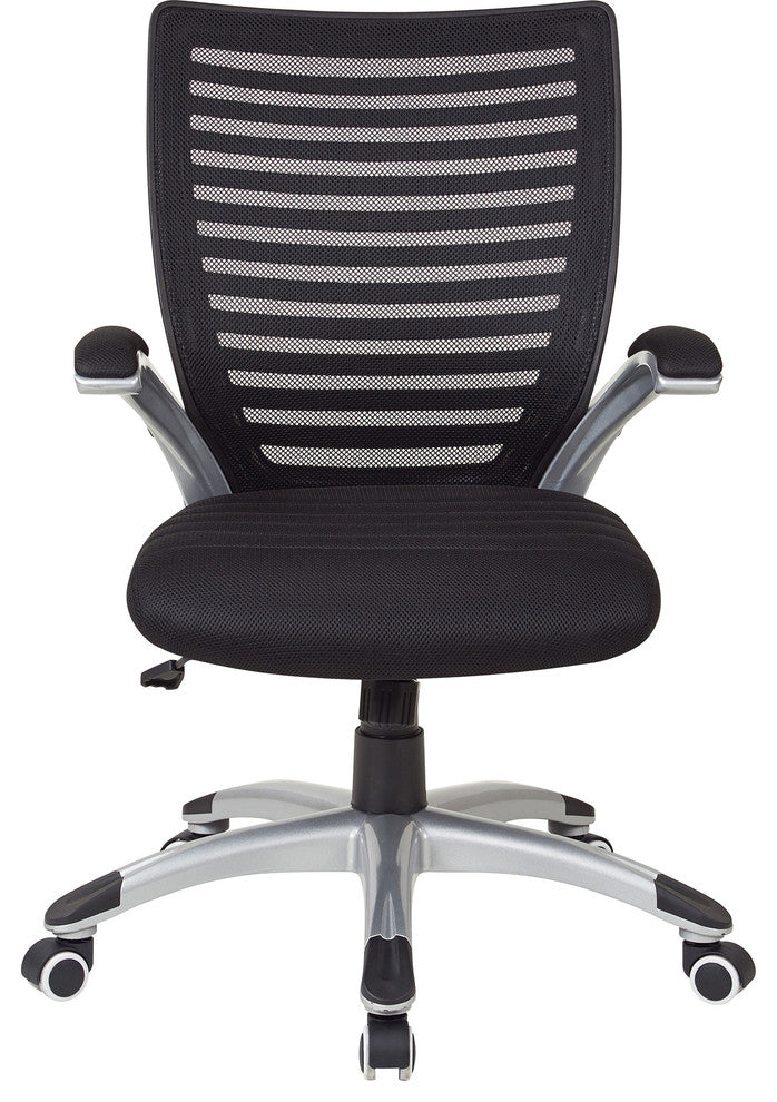 Mesh Seat and Screen Back Managers Chair With Padded Silver Arms and Nylon Base