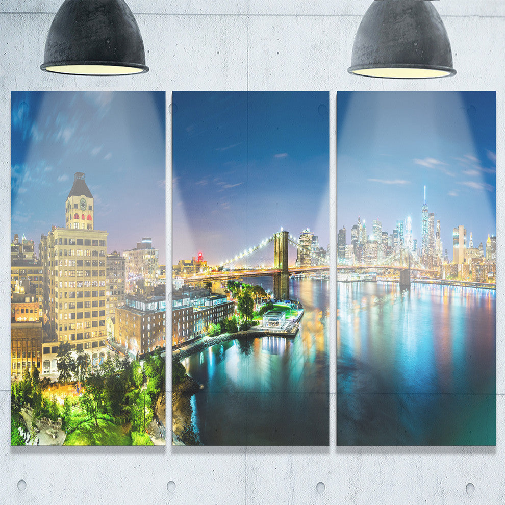 "Colorful New York City Panoramic View" Metal Wall Art, 3 Panels, 36"x28"