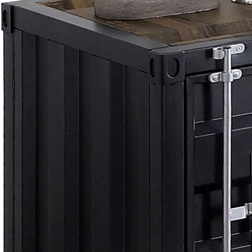 Benzara BM233861 Industrial Style End Table With Sliding Door Storage, Black
