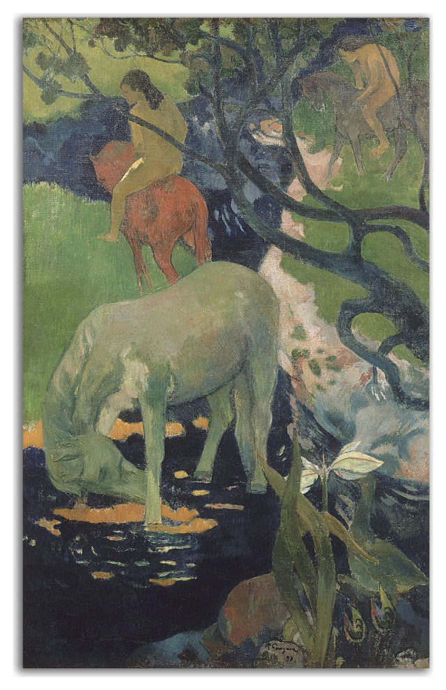 "The White Horse" by Paul Gauguin, Print on Canvas, 15"x24"