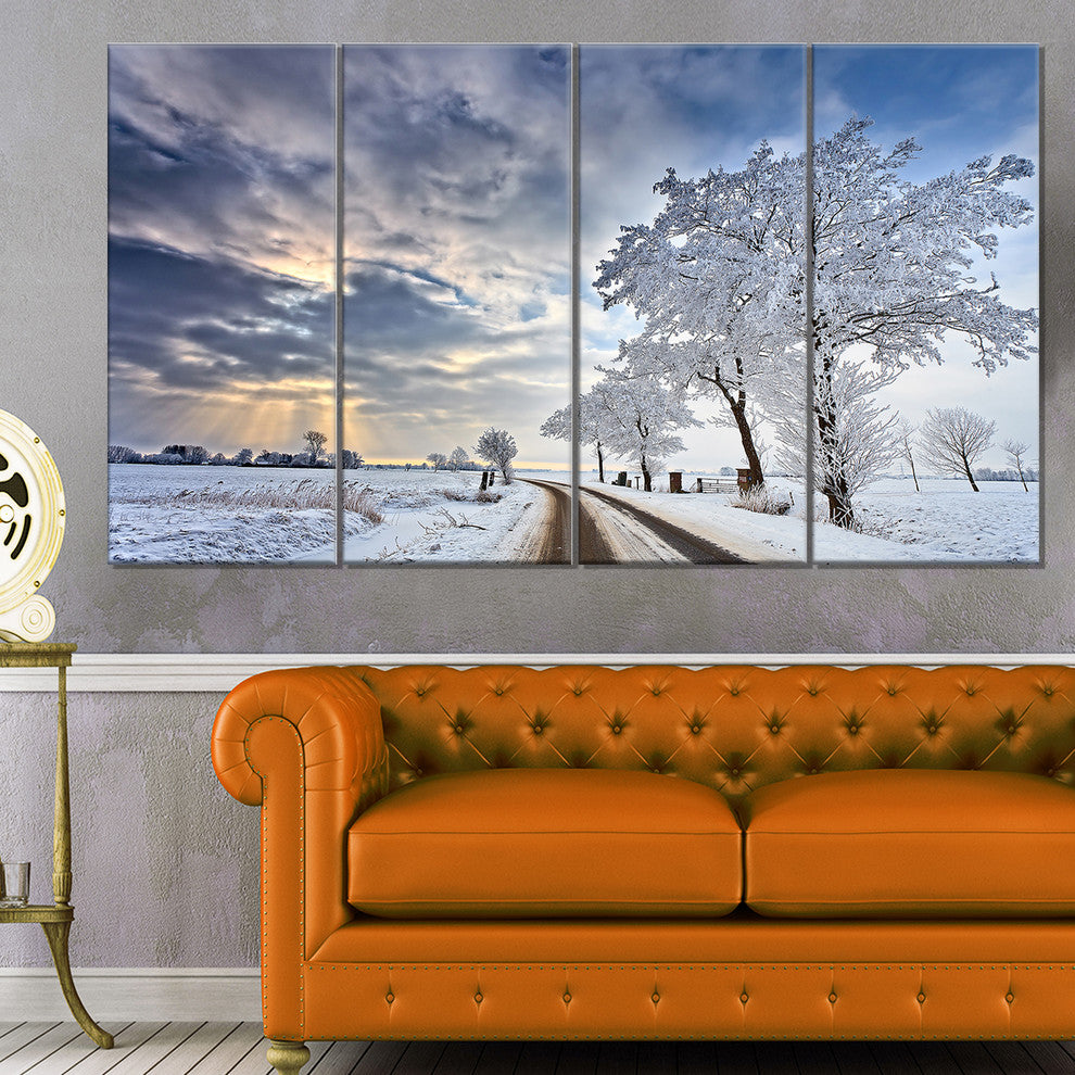Cloudscape in White Winter Terrain, Landscape Canvas Print, 48"x28", 4 Panels