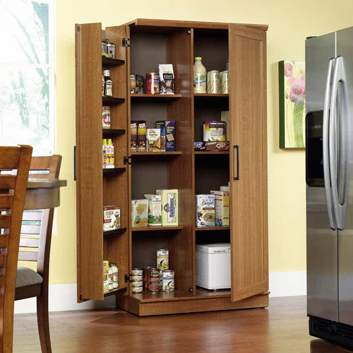 Transitional Storage Cabinet, Frame Paneled Doors With Metal Handles, Sienna Oak