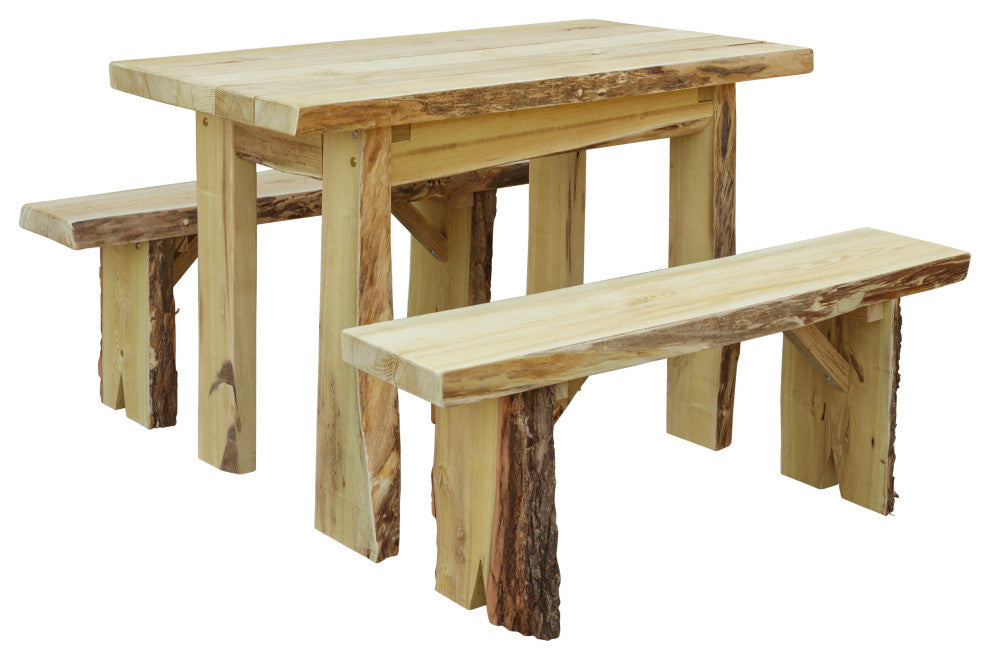 Live Edge Locust Autumnwood Table with 2 Wildwood Benches, Unfinished, 4 Foot