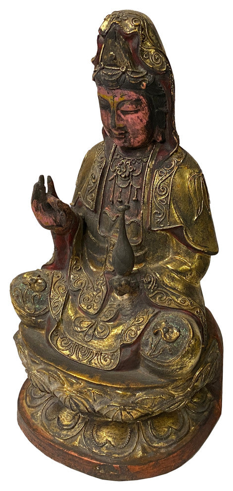 Vintage Chinese Wooden Carved Home Guardian Kwan Yin Figure Hws1162