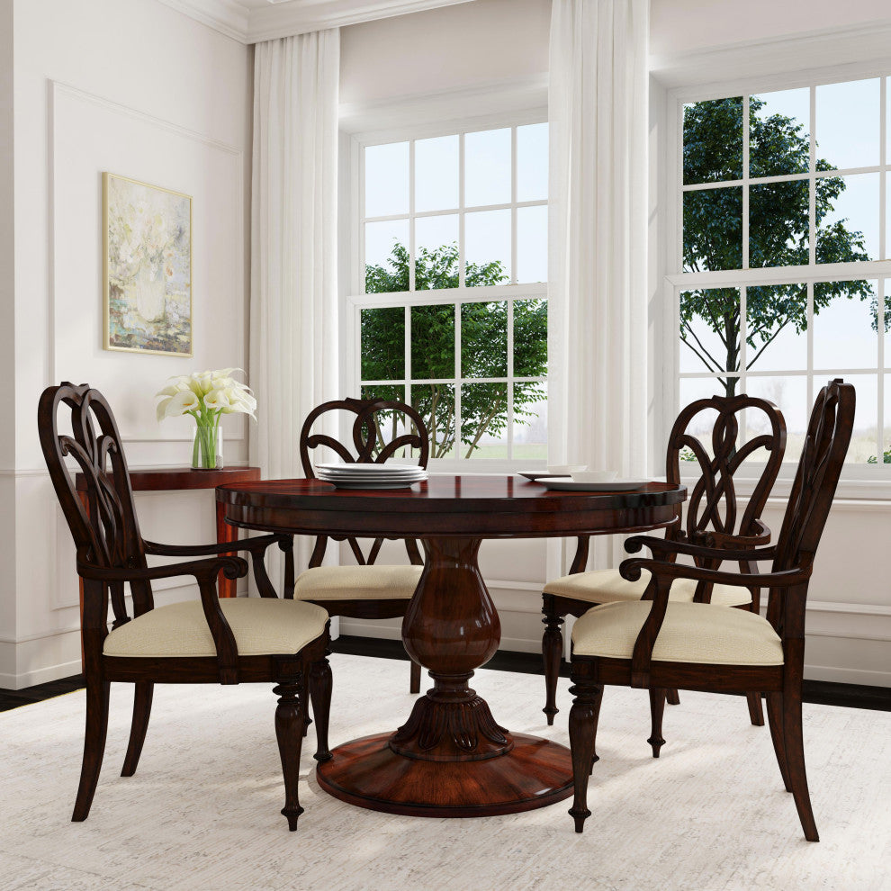 Evie 48" Round Pedestal Dining Table, Antique Cherry