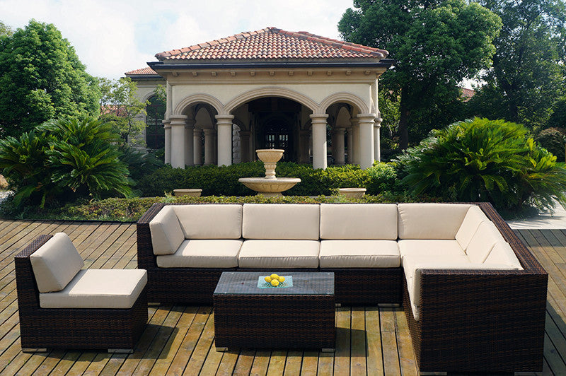 Ohana 8-Piece Deep Seating Sectional Set, Sunbrella Beige, Mixed Brown