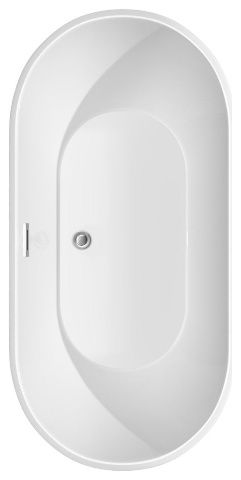 Brooklyn 60" Freestanding White Bathtub, Polished Chrome Drain and Overflow Trim