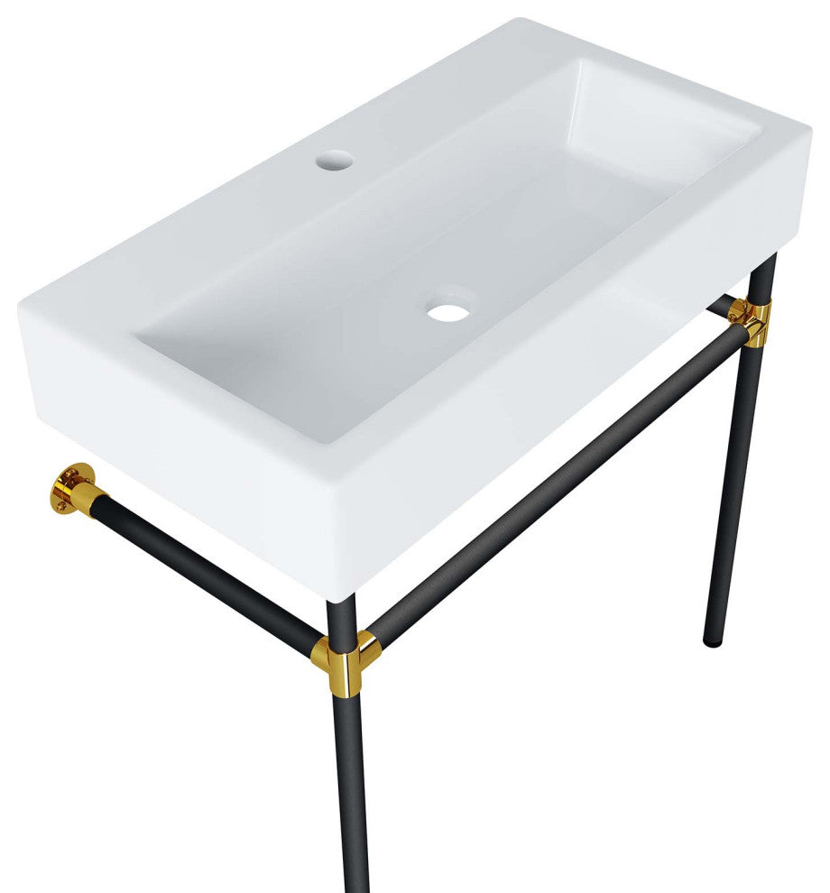 Redeem 32" Black Stainless Steel Wall-Mount Bathroom Vanity, Black White