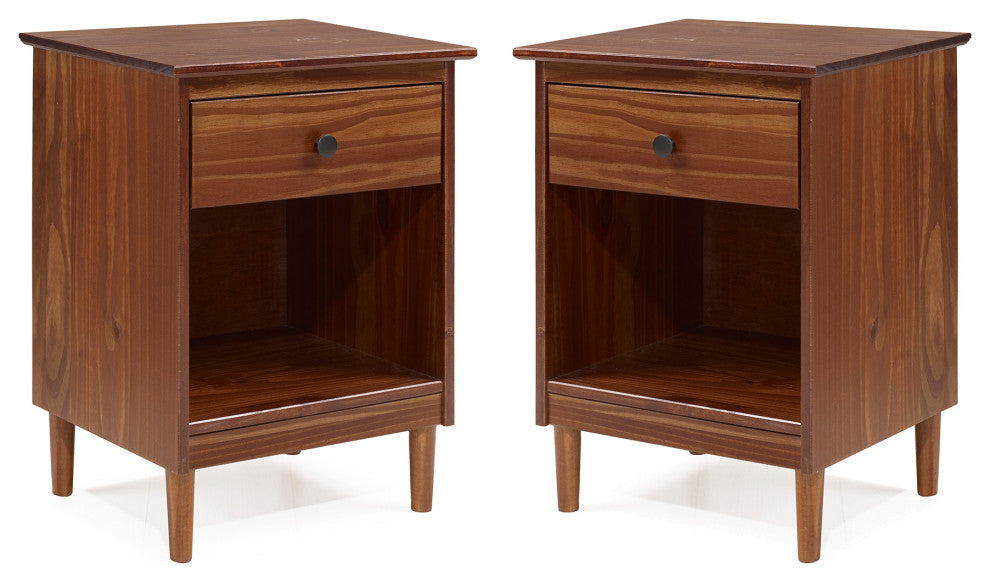 2 Piece, 1 Drawer Solid Wood Nightstands - Walnut