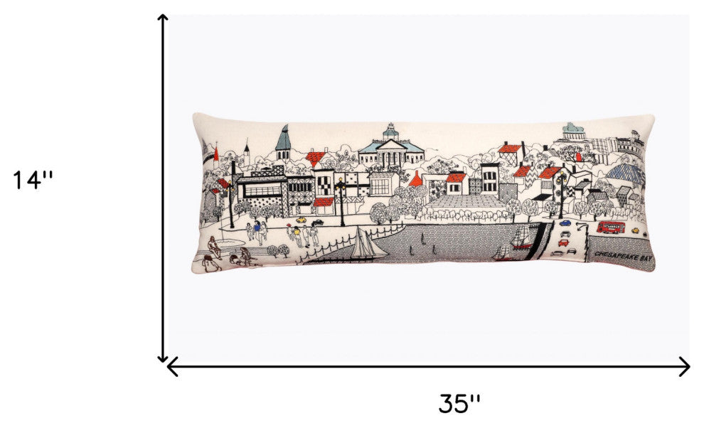 35" White Annapolis Daylight Skyline Lumbar Decorative Pillow