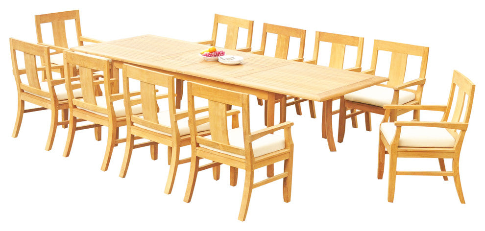 11-Piece Outdoor Teak Dining Set, 117" Extn Rectangle Table, 10 Osbo Arm Chairs