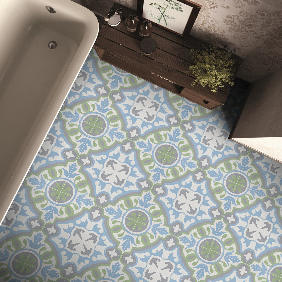 Baha Handmade Cement Tile, Green/Blue/Gray/ Sample