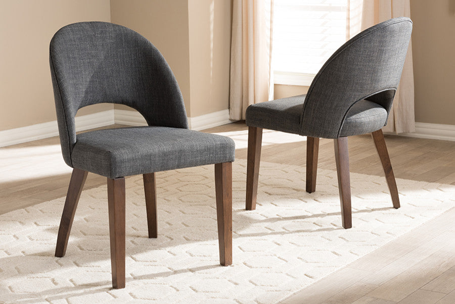Wesley Dark Gray Upholstered Walnut Wood Dining Chair, Set of 2