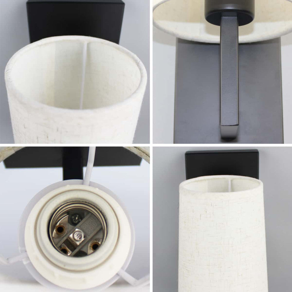 Black Wall Sconces Modern Fabric Shade Wall Lamps, Set of 2