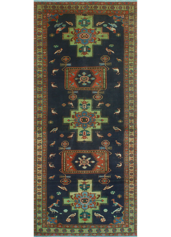Fine Vintage Distressed Bradyn Navy/Rust Runner, 4'1x9'4