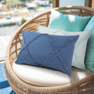 Boho Diamond Tufted Cotton Throw Pillow, Cobalt Blue, 16" X 24"