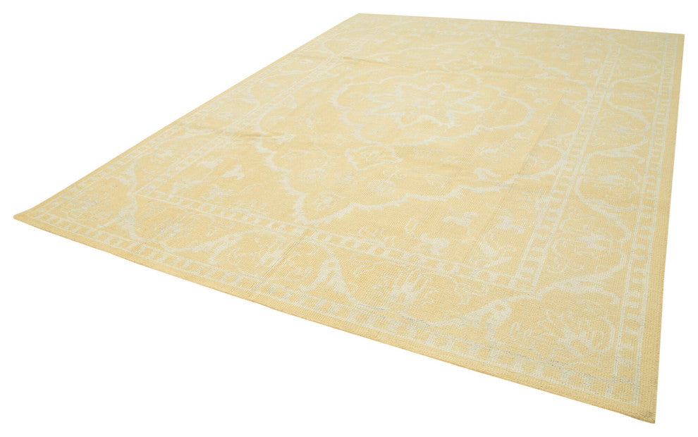 Rug N Carpet - Handmade Oriental 9' 1" x 12' 0" One-of-a-Kind Yellow Oushak Rug