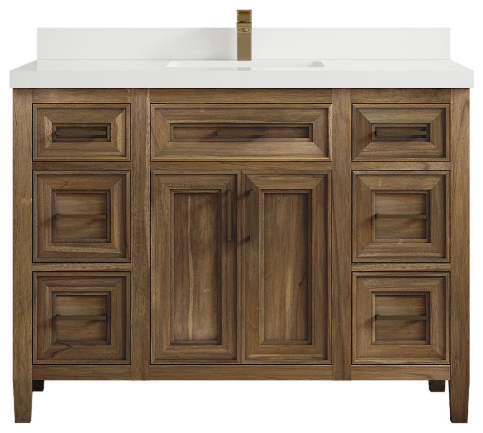 Santa Monica 48 Single Sink Bath Vanity in Graywashed Teak 2" White Quartz