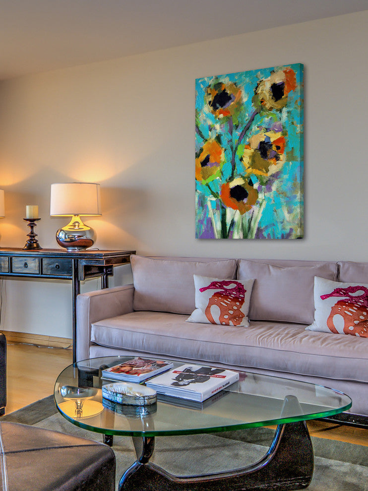 "Modern Sunflowers" Painting Print on Wrapped Canvas, 20"x30"