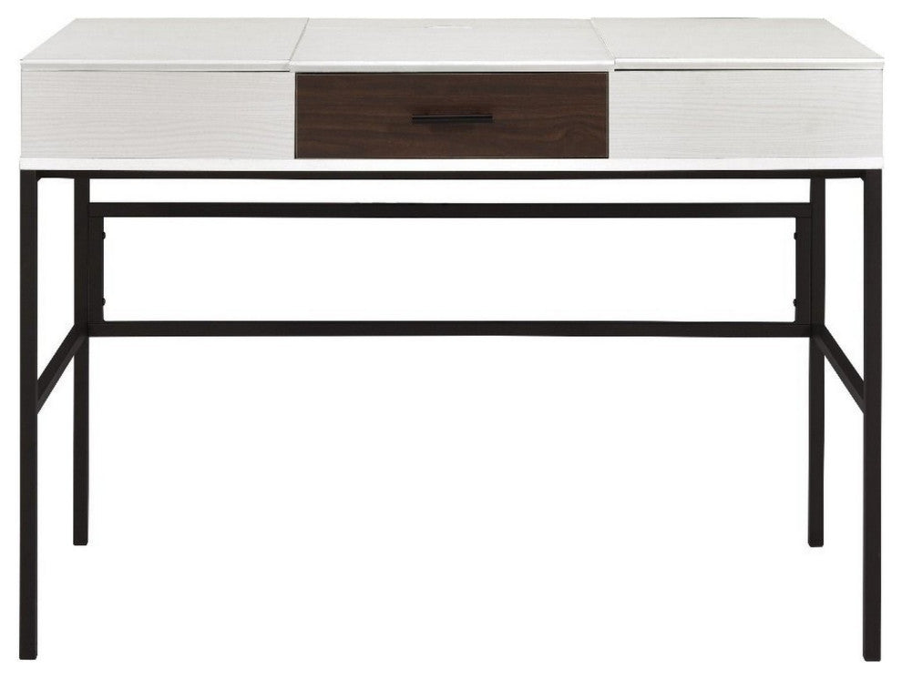 Benzara BM250200 Writing Desk With 2 Hinged Top Storage, White and Black