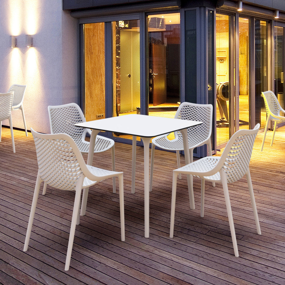 Air Maya Square Dining Set With White Table and 4 White Chairs