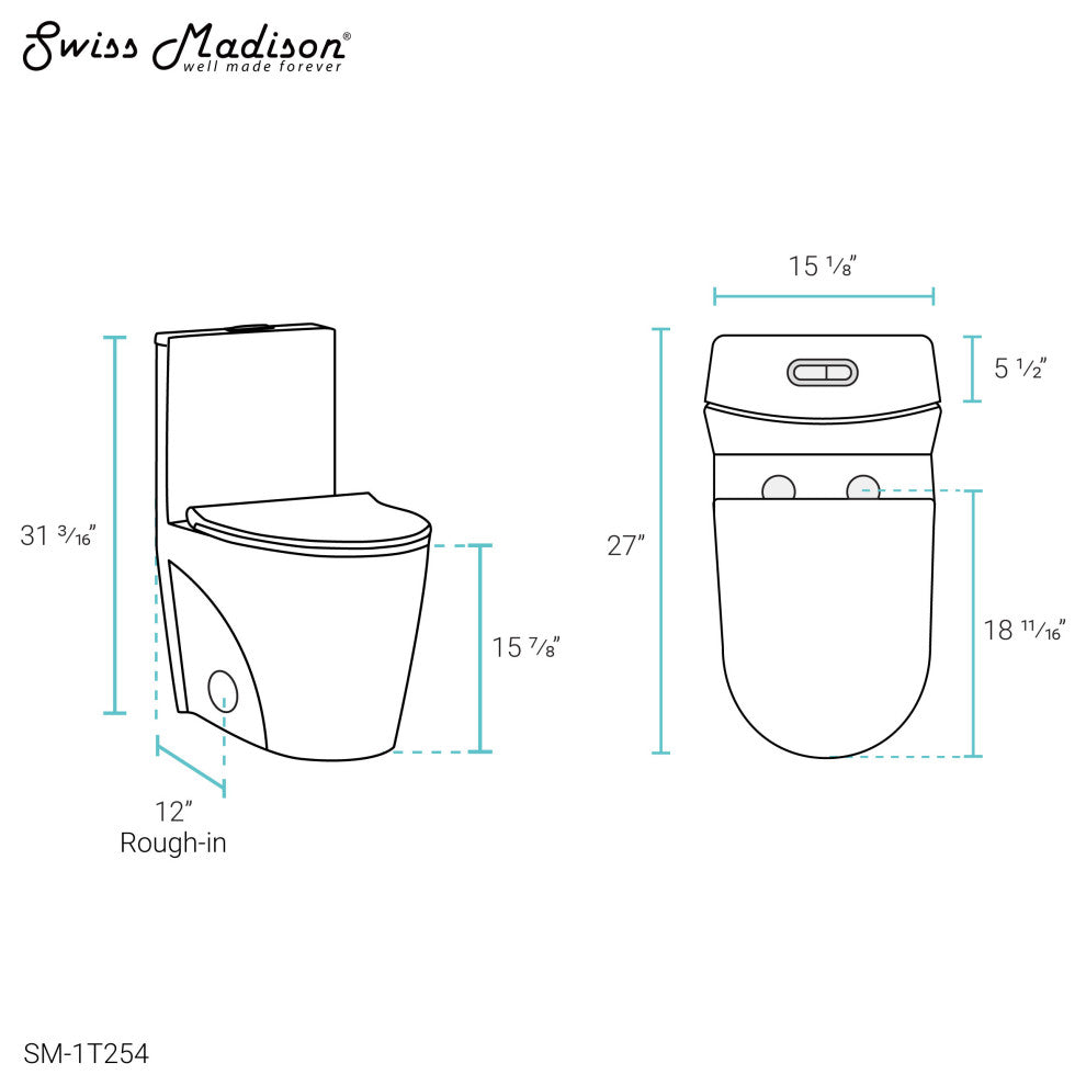 St. Tropez Elongated Toilet, Dual Vortex Flush, Glossy White