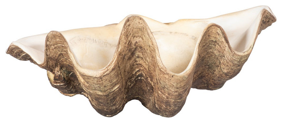Cast Clam Shell Bowl, Faux Finish, 16x11x7"h