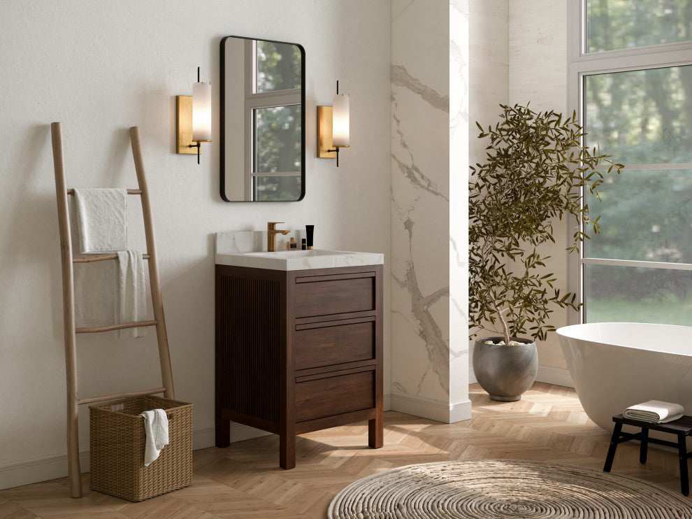 Elizabeth 24 Single Sink Bath Vanity in Dark Walnut Teak 2" Carrara Quartz