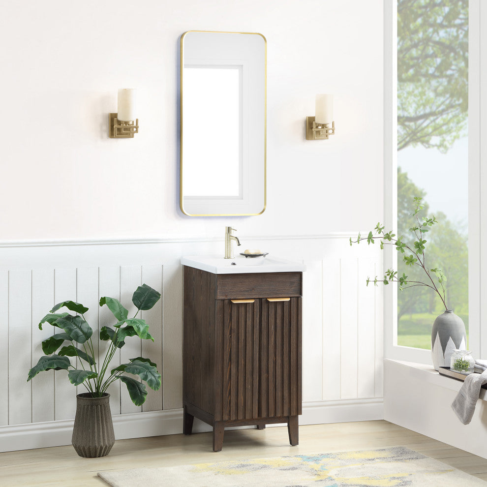Palos Bathroom Vanity, Spruce Aged Brown, 18", Ceramic Top, With Mirror