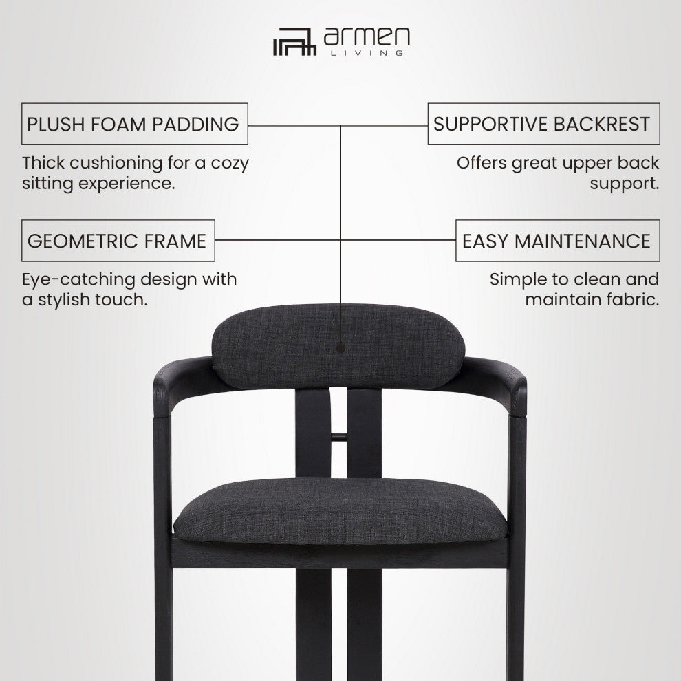 Jazmin Contemporary Dining Chair, Walnut Wood Finish & Charcoal Fabric, Set of 2, Black Brush Wood Finish