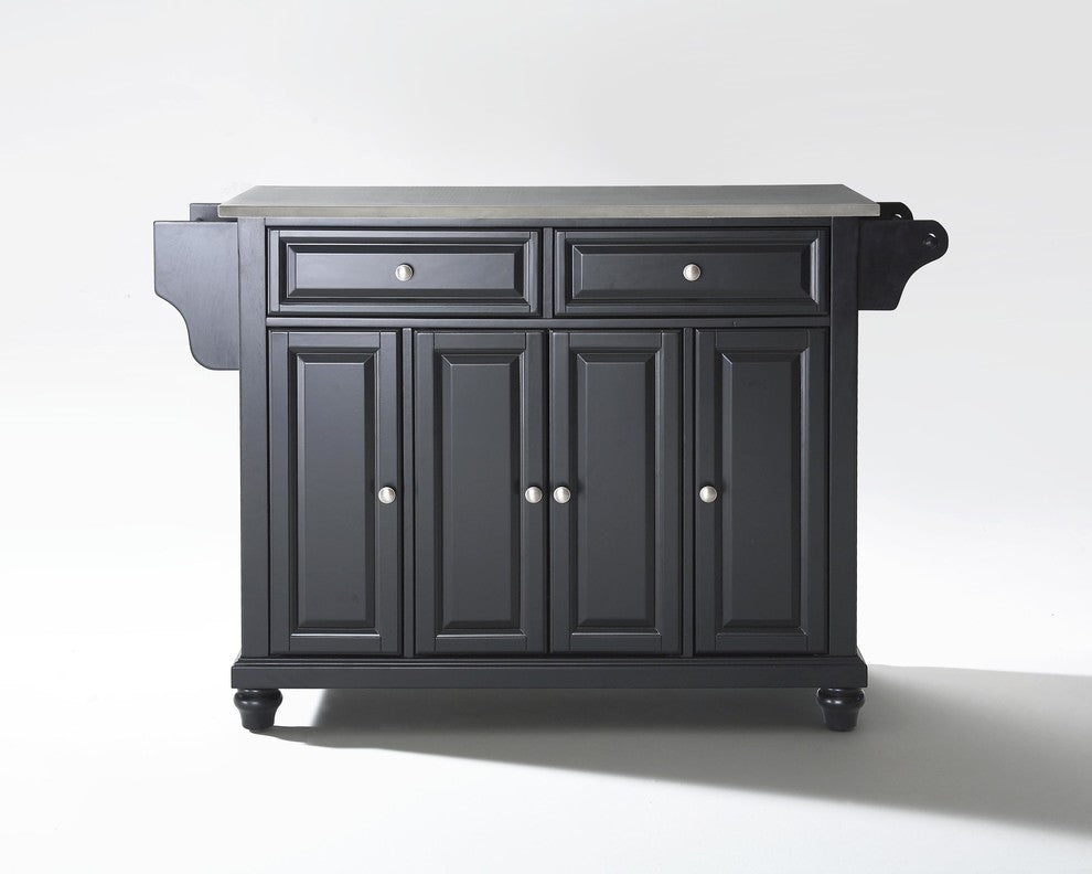 Cambridge Stainless Steel Top Kitchen Island, Black Finish