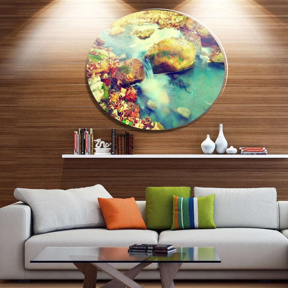 Mountain River With Stones, Seashore Round Wall Art, 38"