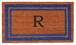 Blue Border 18"x30" Monogram Doormat, Letter R