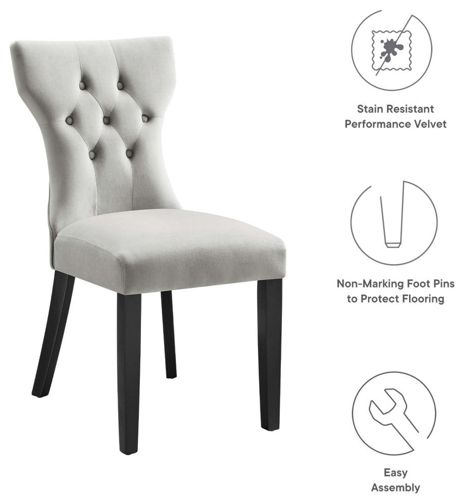 Silhouette Performance Velvet Dining Chairs, Set of 2, Light Gray