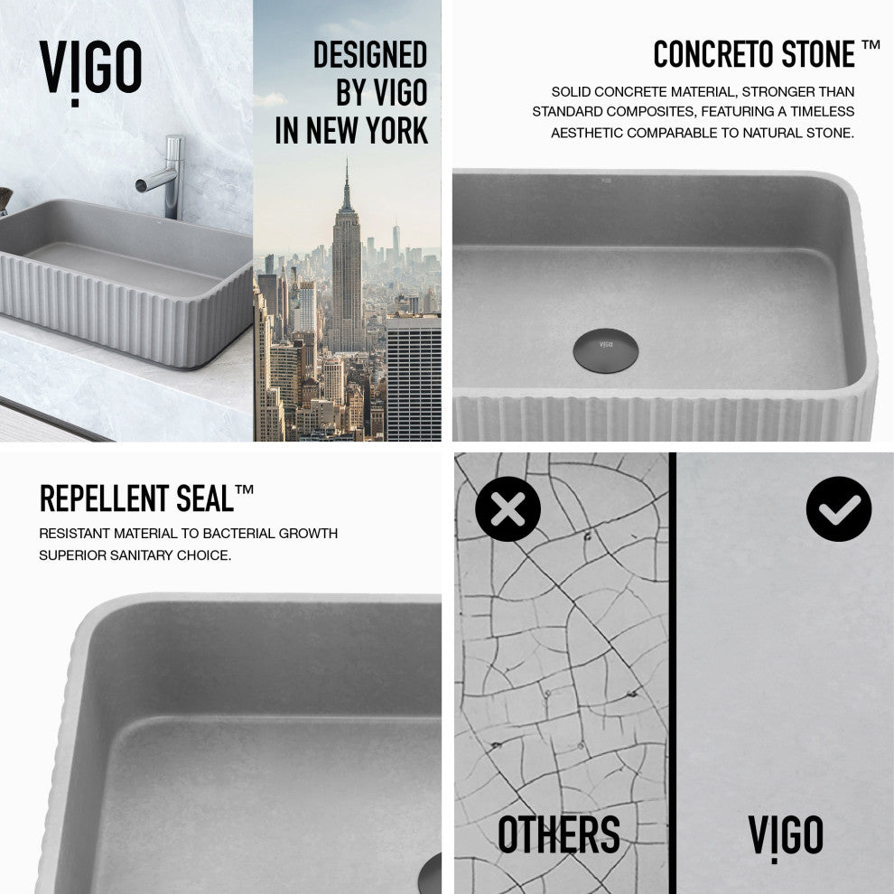 Windsor 21"L x 14"W Concrete Vessel Sink and Ashford 11"H Faucet Set