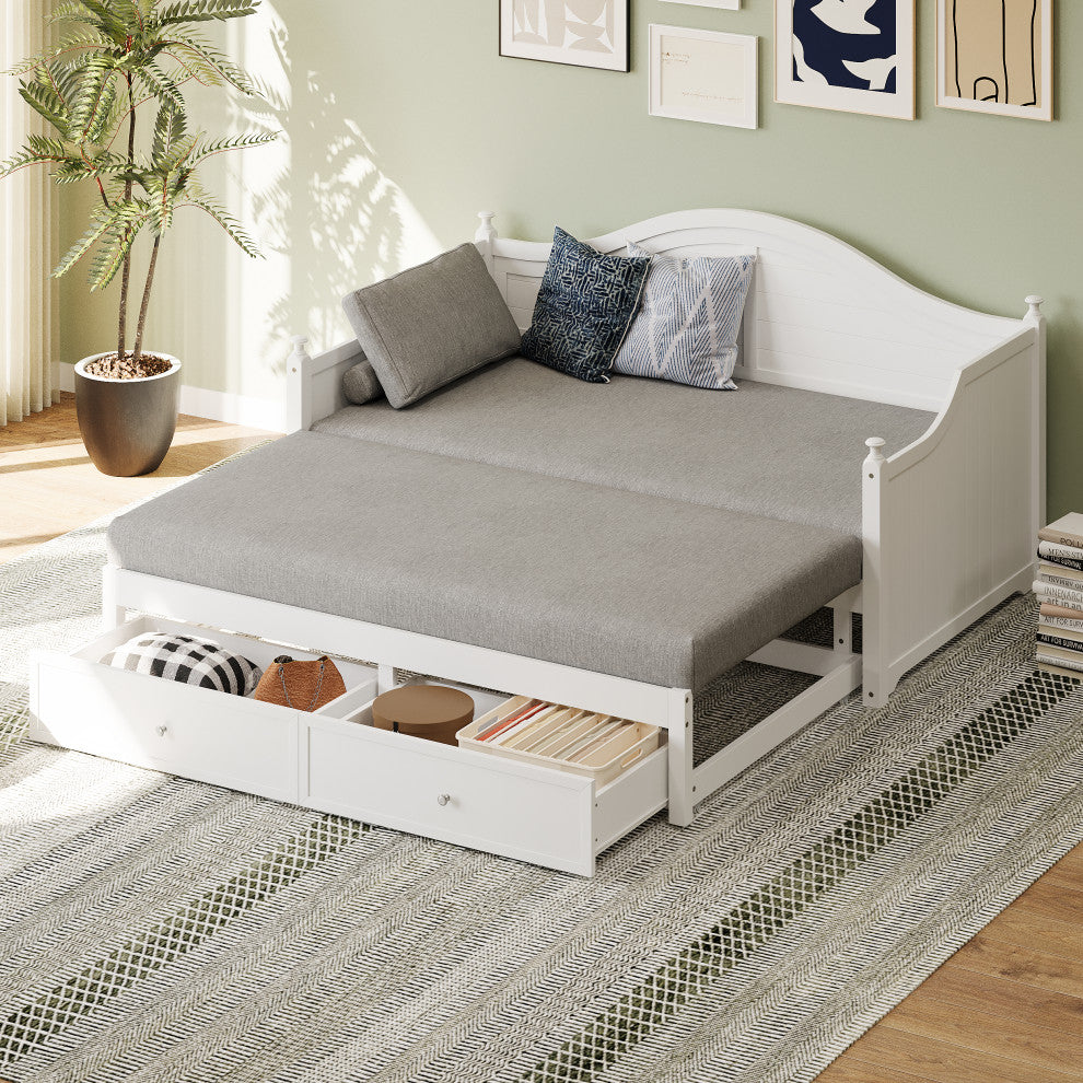 TATEUS Twin Size Wood Daybed with Extended Pop Up Trundle and Storage Drawers
