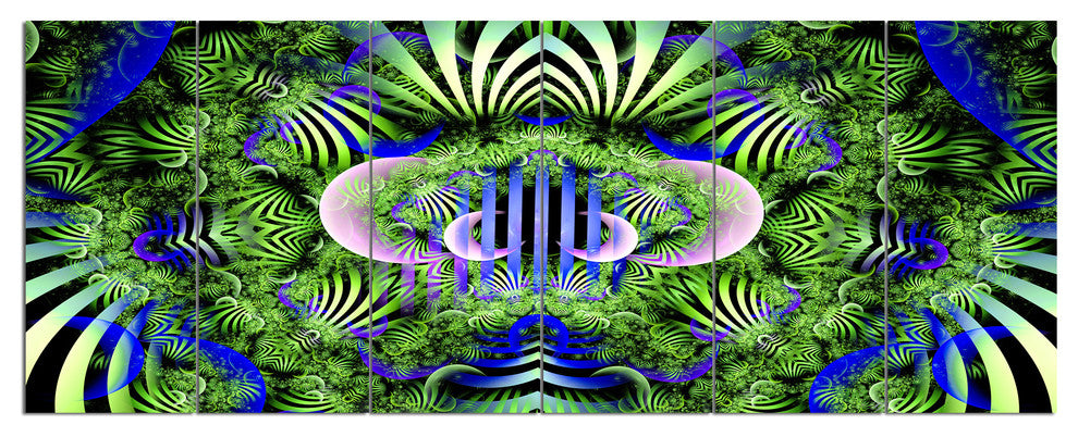 Green Magical Fairy Pattern, Floral Canvas Art Print, 70"x28", 6 Panels