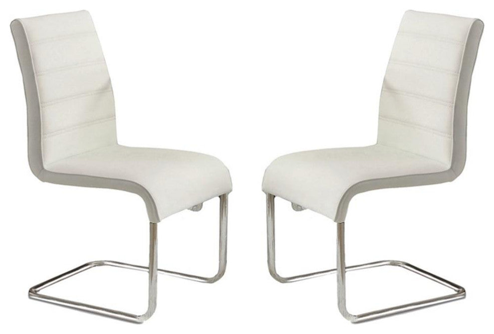 Furniture of America Dorazio Faux Leather Dining Chairs in White (Set of 2)