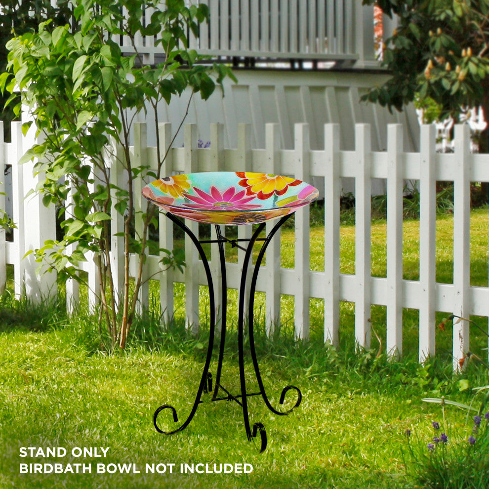 23" Tall Outdoor Metal Bird Bath Stand DÃ©cor Accessory, Black