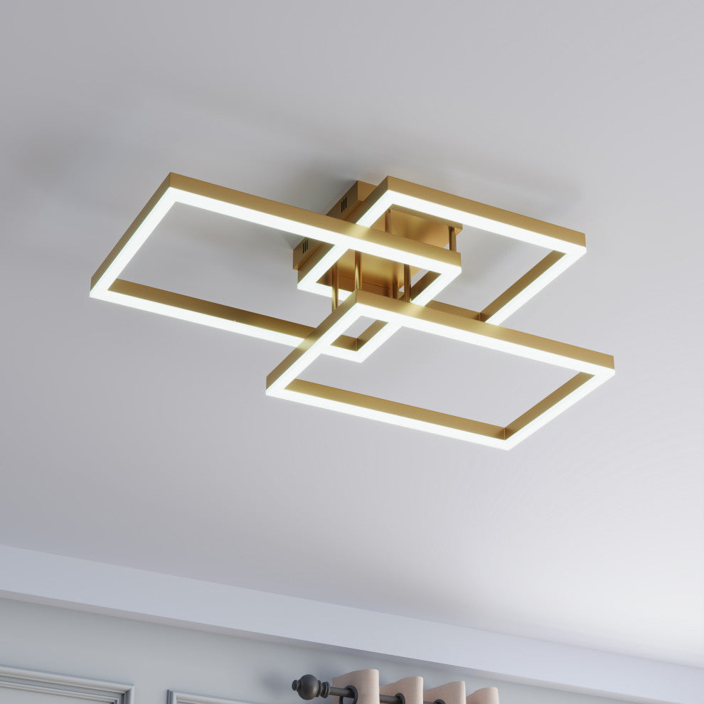 Classic 3-Rectangle Dimmable LED Semi Flush Mount Ceiling Light