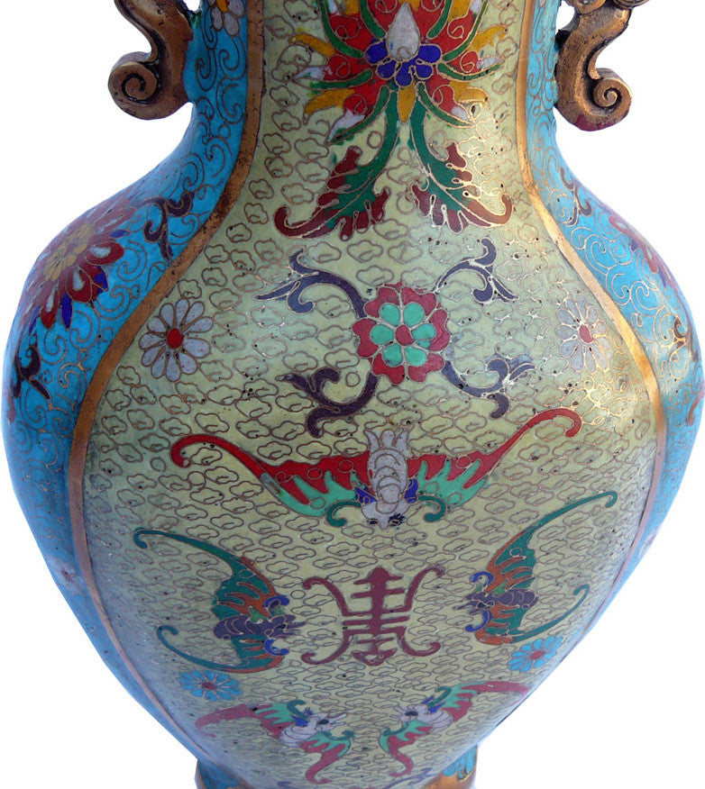Quality Handmade Chinese Turquoise Cloisonne Lotus Metal Vase