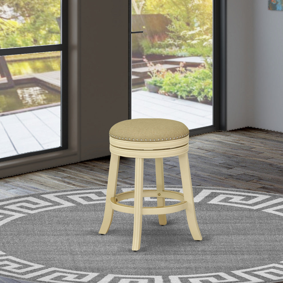 Swivel Backless Barstool 24'' Seat Height, Linen White Leg, F12-02 Pu Leather