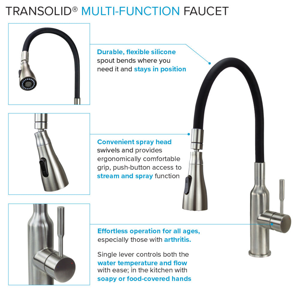 Transolid Laundry Faucet with Swivel Action Ball-Joint, Dual Spray and Flex Neck