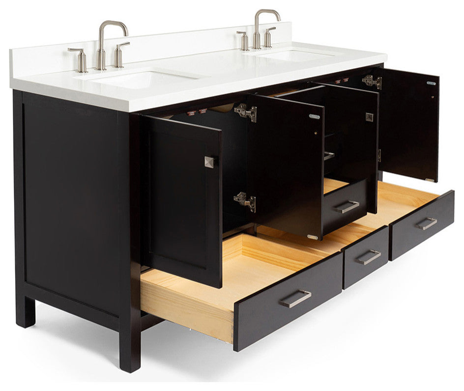 ARIEL Cambridge 73" Double Rectangle Sink Espresso Vanity Quartz Top, No Mirror