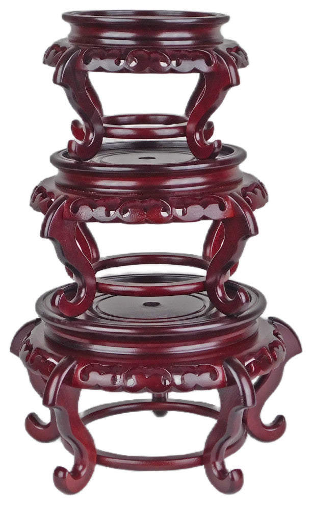 Mahogany Finish Chinese Porcelain Bowl Stand, 4"x4"