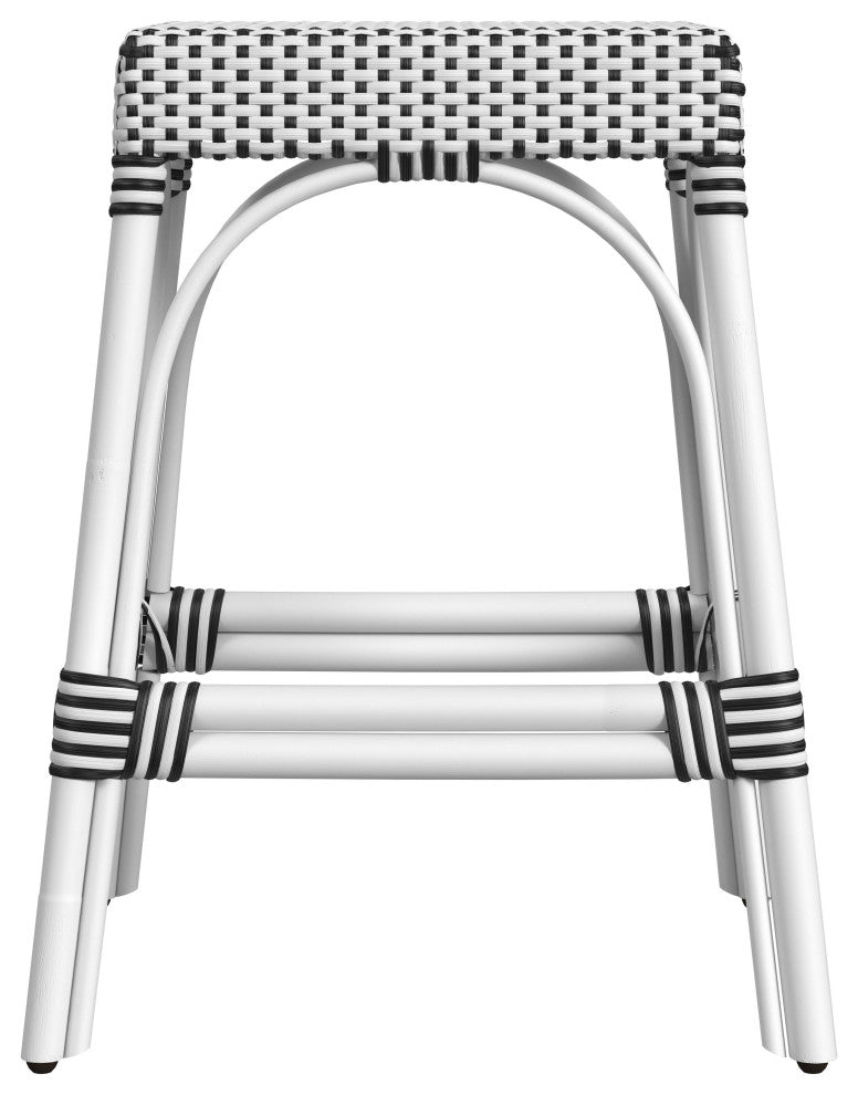 Robias Rectangular Rattan 24.5" Counter Stool, Black and White (White Frame)