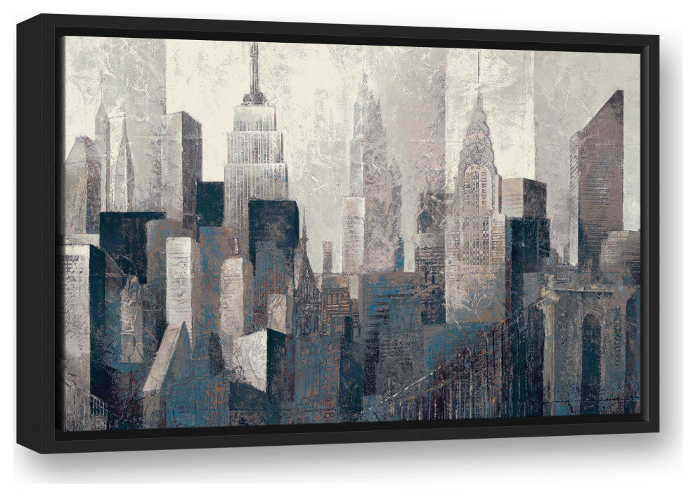 Big Apple City 24x16 Black Floating Framed Canvas