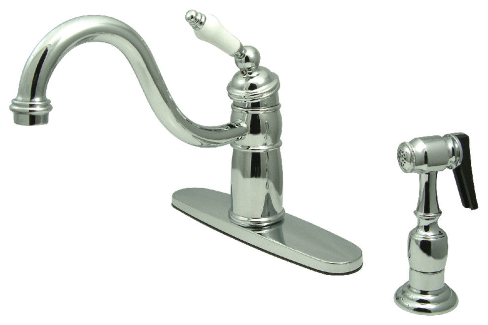 Kingston Brass Single-Handle Kitchen Faucet With Brass Sprayer, Polished Chrome